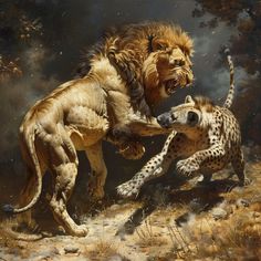 Lion Vs Hyena, Lion Fanart, Lego Christmas Village, Big Cat Tattoo, Deer Artwork, Safari Art, Warrior Concept Art, Abc Art, Hunting Art