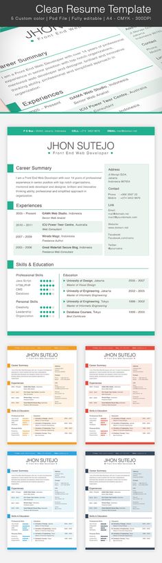 a clean resume template with different colors and font