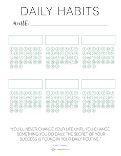 the daily habit chart with text that says, you'll never change your life until you