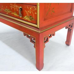 Red Orange Lacquer Chinoiserie Hand Painted Decorated Three Drawers Dresser Bachelor Chest Dresser Large Stand Dresser Pink, Orange Lacquer, Dresser Large, Red Dresser, Painted Dressers, Hand Painted Dressers, Hekman Furniture, Bachelor Chest, Three Drawer Dresser