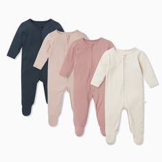 We know your little ones sleep a lot, which is why we created the Ribbed Clever Zip Baby Pajamas 4 Pack. It's important that they're comfortable during sleep, so we've used our softest fabrics for a gentle touch on delicate skin. The pack includes four Ribbed Sleepsuits crafted in bamboo and organic cotton with a little stretch. • Made from 67% bamboo, 28% organic cotton and 5% elastane
• Two-way, concealed for safety
• Safety tab on zipper
• Fold over scratch mitts
• Designed with feet Sleeping A Lot, Gray Label, Florida Georgia, Baby Pajamas, Gentle Touch, One Piece Suit, Bamboo Fabric, Viscose Fabric, Sustainable Fabrics