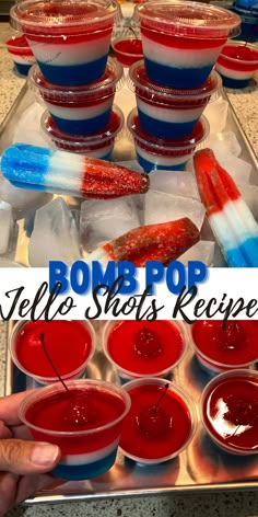 there is a tray filled with red, white and blue jello shots