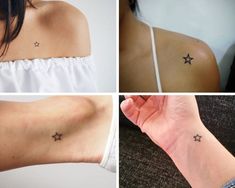 four different pictures of stars on the wrist and arm, one with a small star tattoo