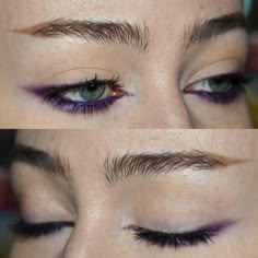 90s Grunge Makeup Winona Ryder, Kesha Inspired Makeup, Simple Cool Makeup, Under Eye Makeup Looks, 80s Grunge Makeup, Dark Purple Makeup, Make Up Yeux, Purple Eyeliner