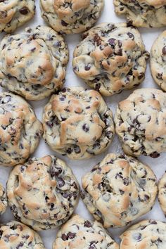 chocolate chip cookies on a baking sheet ready to be eaten