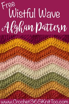 a crocheted afghan pattern with the words, free wishful wave afghan pattern