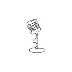 a single line drawing of a microphone on a stand, with the word's name below it