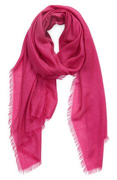 Delicate eyelash fringe frames an airy, ethereal scarf woven from soft silk and cashmere. 78 1/2" x 28 1/2"; 3/4" fringe 55% cashmere, 45% silk Dry clean Imported Spring Pashmina Shawl Scarf, Elegant Spring Pashmina Shawl, Silk Wrap, Lightweight Scarf, Cashmere, Nordstrom, Silk, Pink, Black