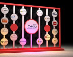 an image of a display with many different media logos on it's sides and around the edges