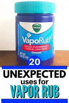 There are tons of uses for vapor rub besides the traditional ones on the label. You'll be shocked to see all that the little blue jar can do! Uses For Vapor Rub, Vics Vapor Rub, Vapo Rub Uses, Best Cough Remedy