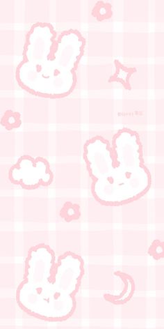 a pink wallpaper with bunny ears and clouds