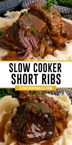 Tender, fall-off-the-bone Slow Cooker Short Ribs! This easy recipe delivers rich, flavorful short ribs braised in a savory sauce. Perfect for a cozy dinner. Just set it and let your slow cooker do all the work for an impressive meal everyone will love! Beef Short Ribs Meal Ideas, Slow Cooker Short Ribs Recipe, Short Ribs Crock Pot, Slow Cooker Beef Short Ribs, Slow Cooker Short Ribs, Beef Short Ribs Recipe, Cooking Short Ribs, Wine Gravy, Short Ribs Slow Cooker