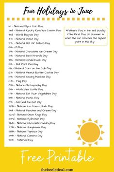 the free printable fun holidays in june list