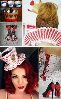 a collage of photos with red hair and high heels