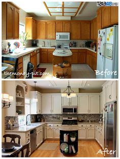 the before and after pictures of a kitchen remodeling project in an appliance store