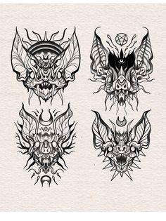 four bats with different designs on them