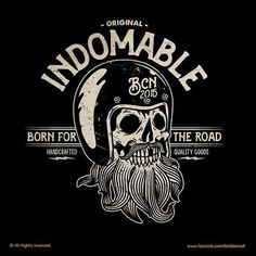 an image of a skull wearing a helmet with the words, indomobile born for the road