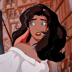 an animated image of a woman with long black hair