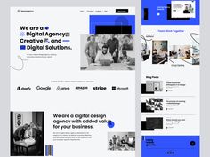 an image of two different web pages with blue and white accents on them, one is for digital agency