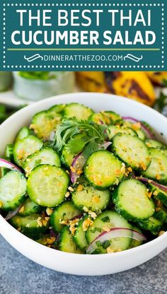 the best thai cucumber salad in a white bowl