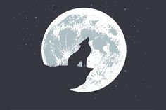 a wolf sitting on top of a hill with the moon in the background