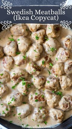 swedish meatballs with cream sauce in a skillet