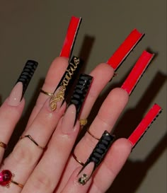 Red And Black Nail, Coffin Ombre, Black Acrylic Nails, Nails Square