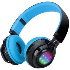 the blue headphones have colorful lights on them