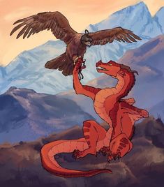 an image of a bird flying over a dragon