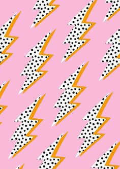 pink and yellow lightning pattern with polka dots on the bottom, in front of a white background