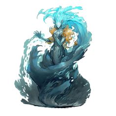 an image of a creature with blue hair and water on it's back legs