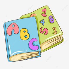 two children's books with numbers and letters on them, one is green and the other is blue