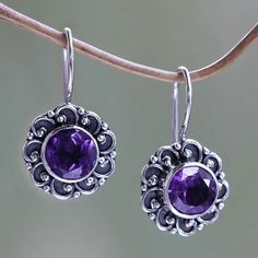 Amethyst Sunflower Drop Earrings from Bali - Singaraja Sunflower Purple | NOVICA #bali #travel #supportartisans #supporthandmade #alwayshandmade #empower #explore #novica Sunflower Purple, Stone Stud Earrings, Boho Style Earrings, Silver Earrings Handmade, Stone Studs, Silver Stud Earrings, Pretty Earrings, Gems Jewelry, Earrings Boho