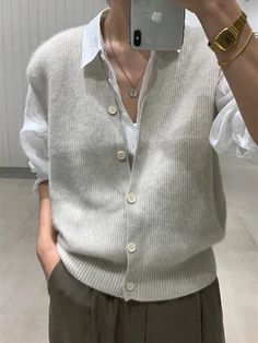 Gray V-neck Sweater Vest For Spring, Non-stretch V-neck Sweater For Layering, Casual V-neck Vest, Gray V-neck Vest For Spring, Spring Gray V-neck Vest, Casual Soft Knit Beige Sweater Vest, Casual Beige Soft Knit Sweater Vest, White Knit V-neck Vest, Casual Winter Vest Cardigan