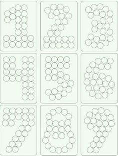 eight circles are arranged in the shape of numbers on white paper, each with different shapes