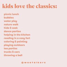 the words kids love the classics written in orange