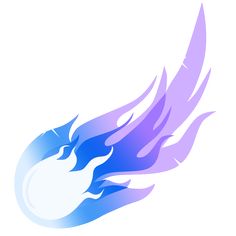 a blue and purple bird flying through the air with flames coming out of it's wings