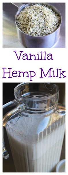 vanilla hemp milk in a glass pitcher