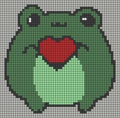 a cross stitch pattern with an image of a frog holding a heart in it's mouth