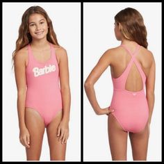 Barbie X Roxy Girl Collaboration One Piece Swimsuit For Girls Pink Lemonade Size: 14/Xl New With Tags Bringing You Unstoppable Style & Waves Of Attitude This Surf-Ready One-Piece In Iconic Barbie Pink Delivers Bold Style & Beach Performance In Equal Measure. Coverage Comes In Sporty Cross-Back Design Lined With Tropical Candy Stripes. Complete With Barbie Screen Print On Front Chest & Embroidered Roxy Girl Heart Logo On The Back. Criss-Cross Straps On Back 80% Nylon/Polyamide, 20% Elastane Barbi Roxy Swimsuit, Rainbow Swimsuit, Long Sleeve Bathing Suit, Pretty Swimwear, Crop Top Swimsuit, One Piece Swimsuit White, Swimsuit Pink, Roxy Girls