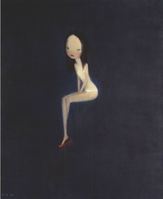 a painting of a woman sitting on the ground