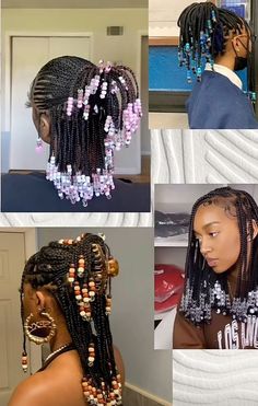 Hair Styles Braids Beads, Bead Combos For Hair, Braids On Natural Hair With Beads, Big Braids With Beads, Braided Ponytail With Beads, Hair Beads Braids, Bead Combos, Beaded Braids, Cornrows With Beads