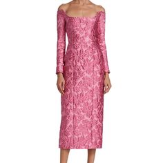 Floral Jacquard Sheath Dress Bust 97cm, Waist 78cm And Hip 106cm Formal Long Sleeve Jacquard Dress, Long Sleeve Jacquard Evening Dresses, Fitted Long Sleeve Brocade Dress, Jacquard Midi Dress For Wedding, Long Sleeve Silk Dresses For Occasions, Elegant Fitted Brocade Dress, Fitted Brocade Dresses For An Elegant Look, Spring Wedding Jacquard Midi Dress, Chic Fitted Brocade Dress