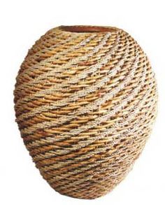 a large woven vase is shown on a white background