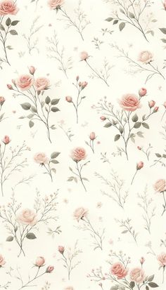 a white wallpaper with pink flowers on it