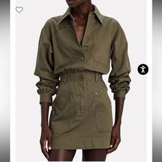 Nwt Shona Joy Chiara Utility Mini Dress In Olive Green Army Color Size Us 4 (Australian 8) From Intermix Shona Joy Dress, Army Colors, Designer Mini Dresses, Utility Style, Shona Joy, Winter Is Here, Mini Dresses, Green Cotton, Military Jacket