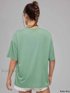 Katykey - Premium Quality Printed Round Neck Sports T-shirt - Stylish Casual Fashion Short Sleeve Top for Women Green Crew Neck T-shirt For Athleisure, Green Short Sleeve Cotton Activewear, Green Cotton Short Sleeve Activewear, Green Graphic Print Crew Neck Activewear, Casual Green Moisture-wicking T-shirt, Green Crew Neck T-shirt For Gym, Green Crew Neck Athleisure Top, Green Crew Neck Top In Athleisure Style, Green Workout T-shirt Short Sleeve