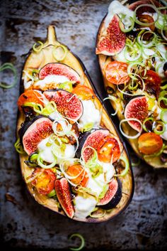 an overhead view of figs and other food items