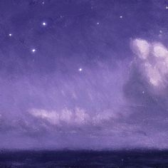 a painting of the sky with stars and clouds in it, as seen from an ocean shore