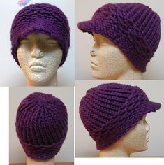 four pictures of the same hat on a mannequin's head, one in purple and one in white